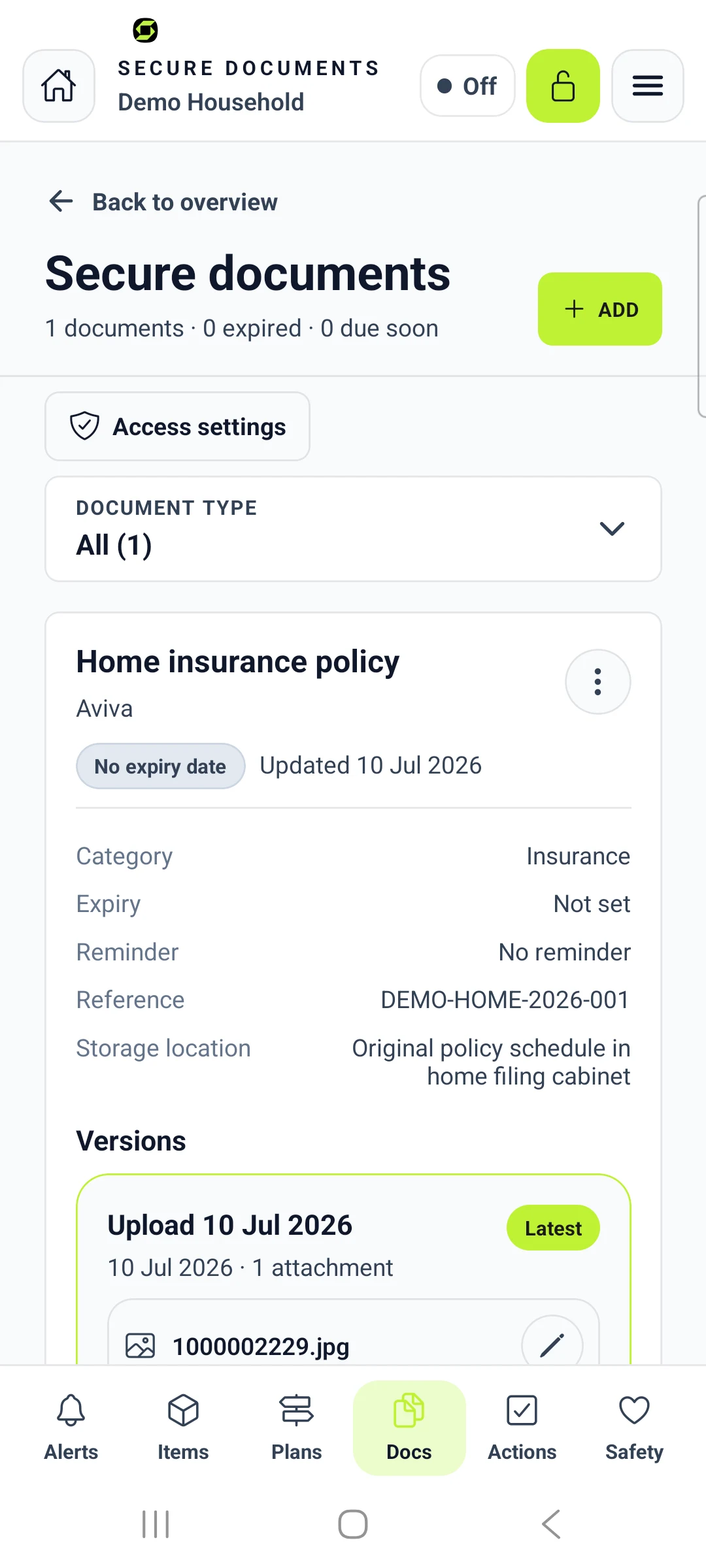 Secure documents in the IsEverythingSafe mobile app